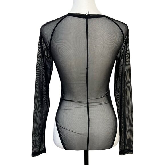 NIKE Air Long Sleeve Mesh Bodysuit Graphic Top Sheer Logo Nude Illusion Athletic - Picture 8 of 12